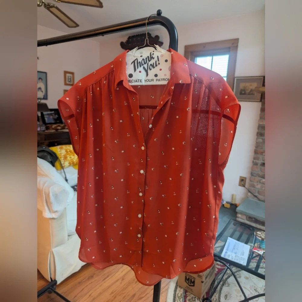 Loft Sleeveless Orange Button Down Blouse - Picture 2 of 4